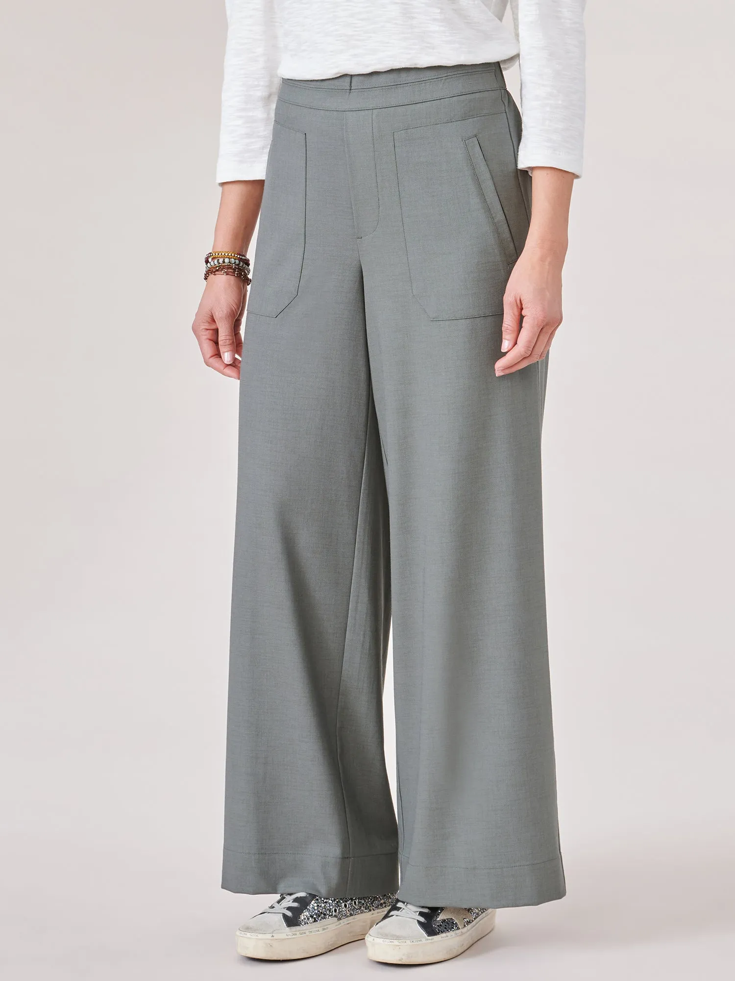 High Rise Utility Pocket Pull On Palazzo Pants