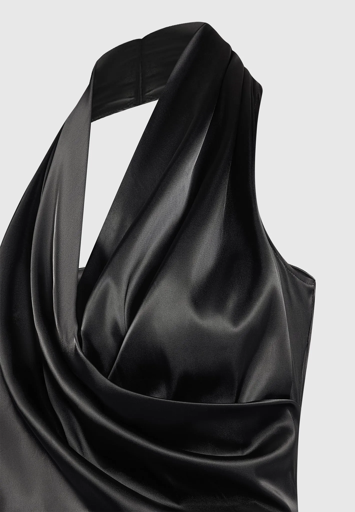 Hooded Cowl Neck Satin Wrap Bodysuit - Black