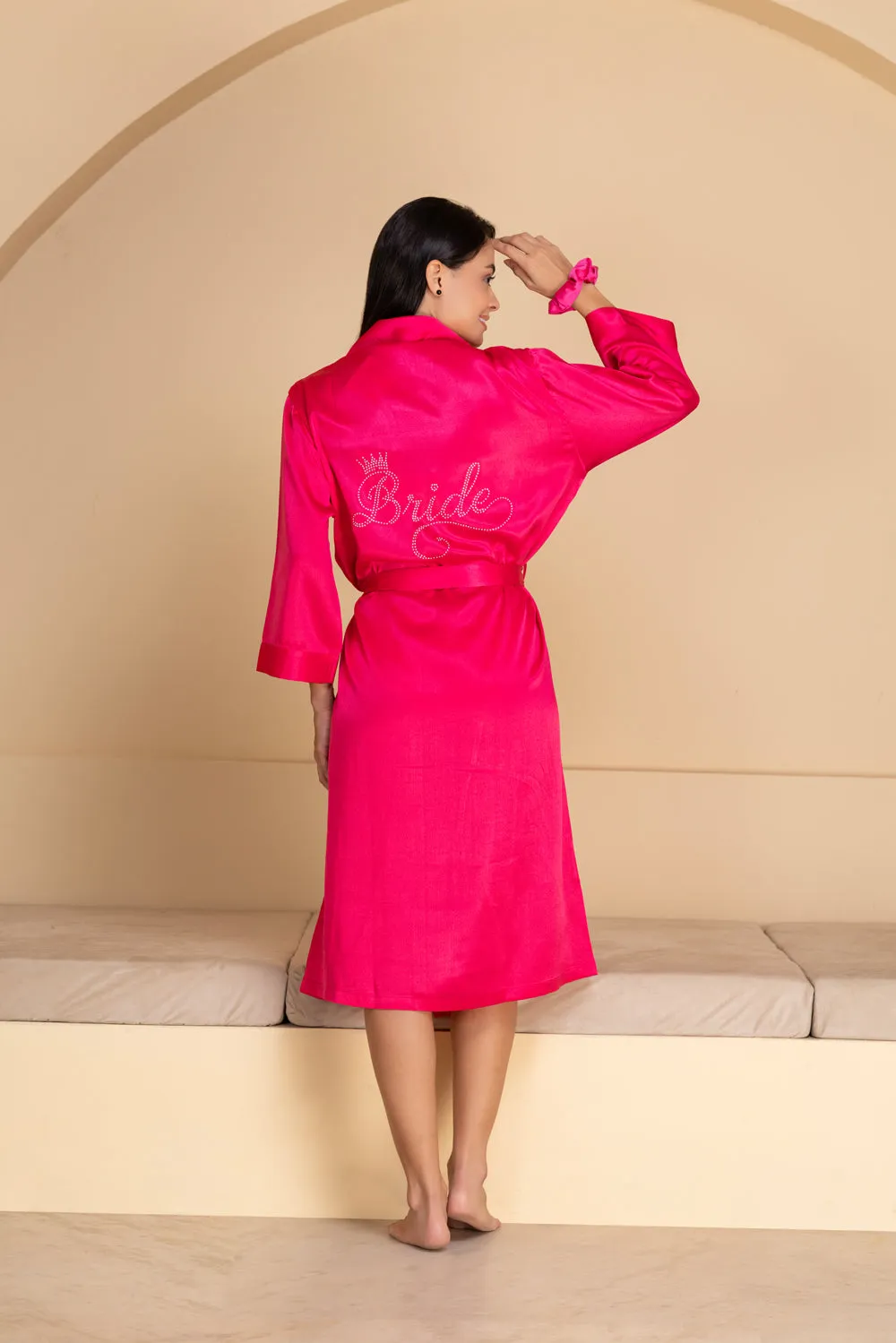 Hot Pink Bride Robe with Swaroski