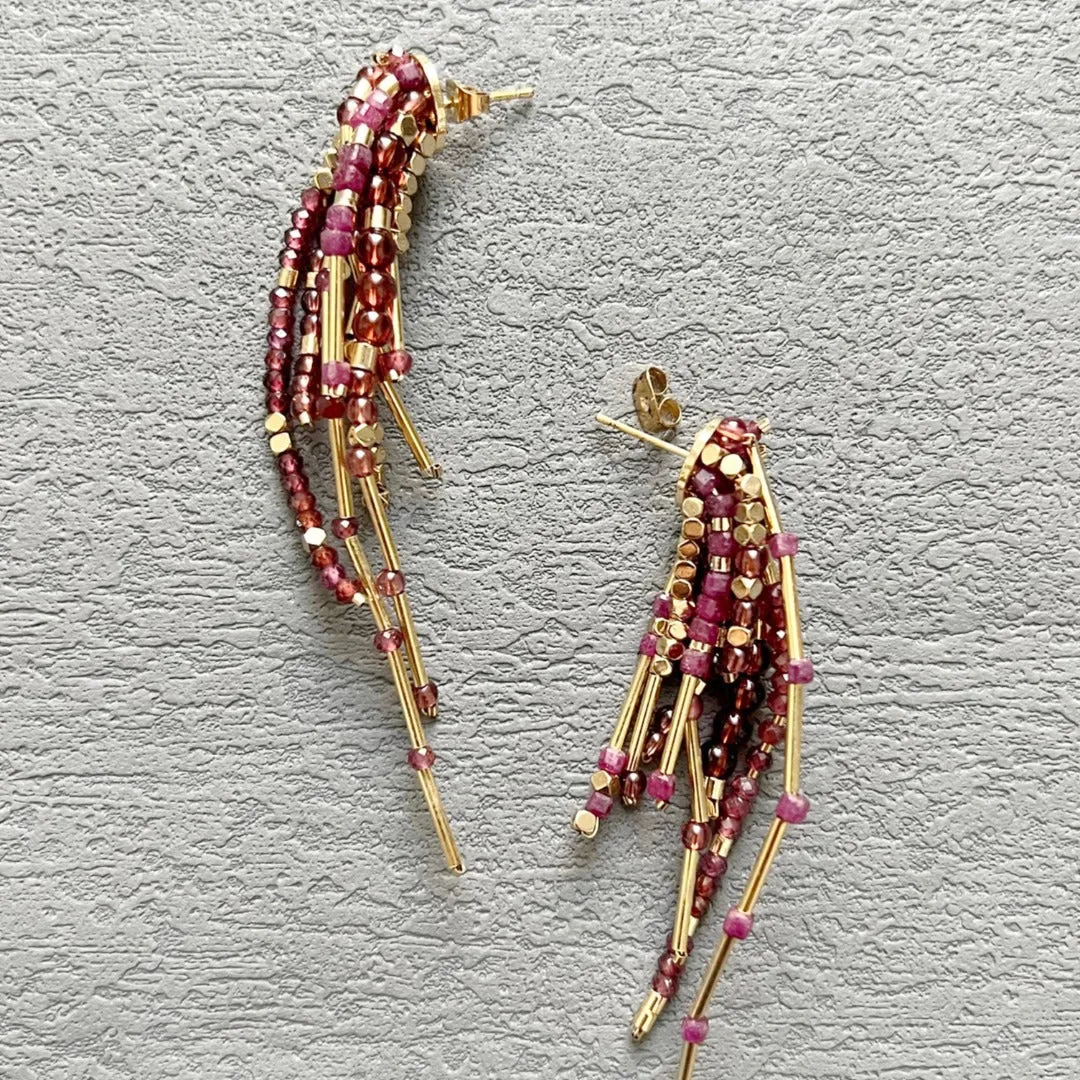 Jade Vine Garnet tassel style earrings