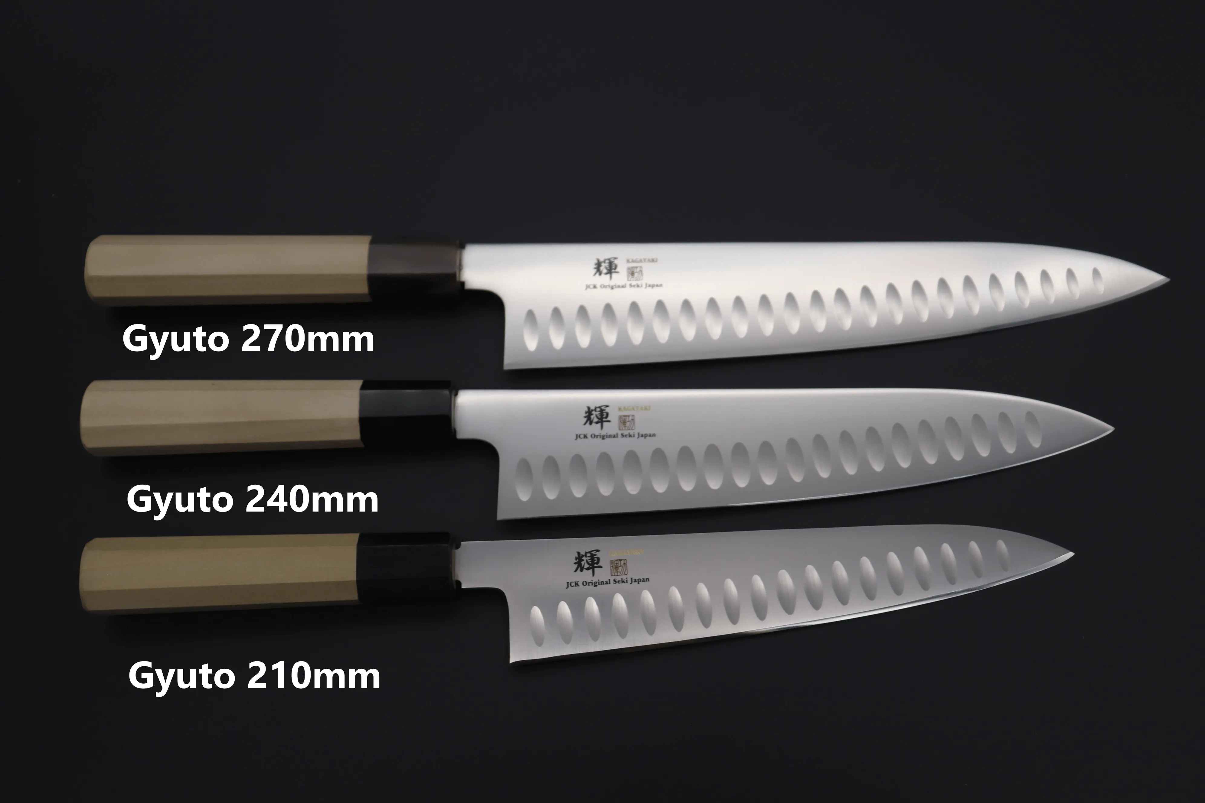 JCK Original Kagayaki Basic WA Series VG-10 Wa Gyuto with Dimples (210mm and 270mm, 3 Sizes)