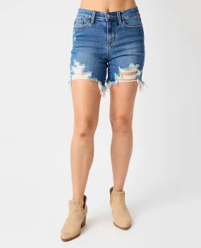 Judy Blue Mid Rise Destroy Fray Hem Shorts