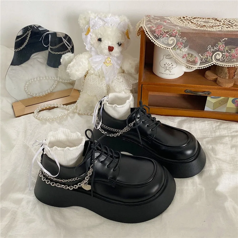 Kawaii Lolita shoes new cute Platform Japanese JK school uniform shoes fashion chain Loafers college girls punk Mary Jane shoes