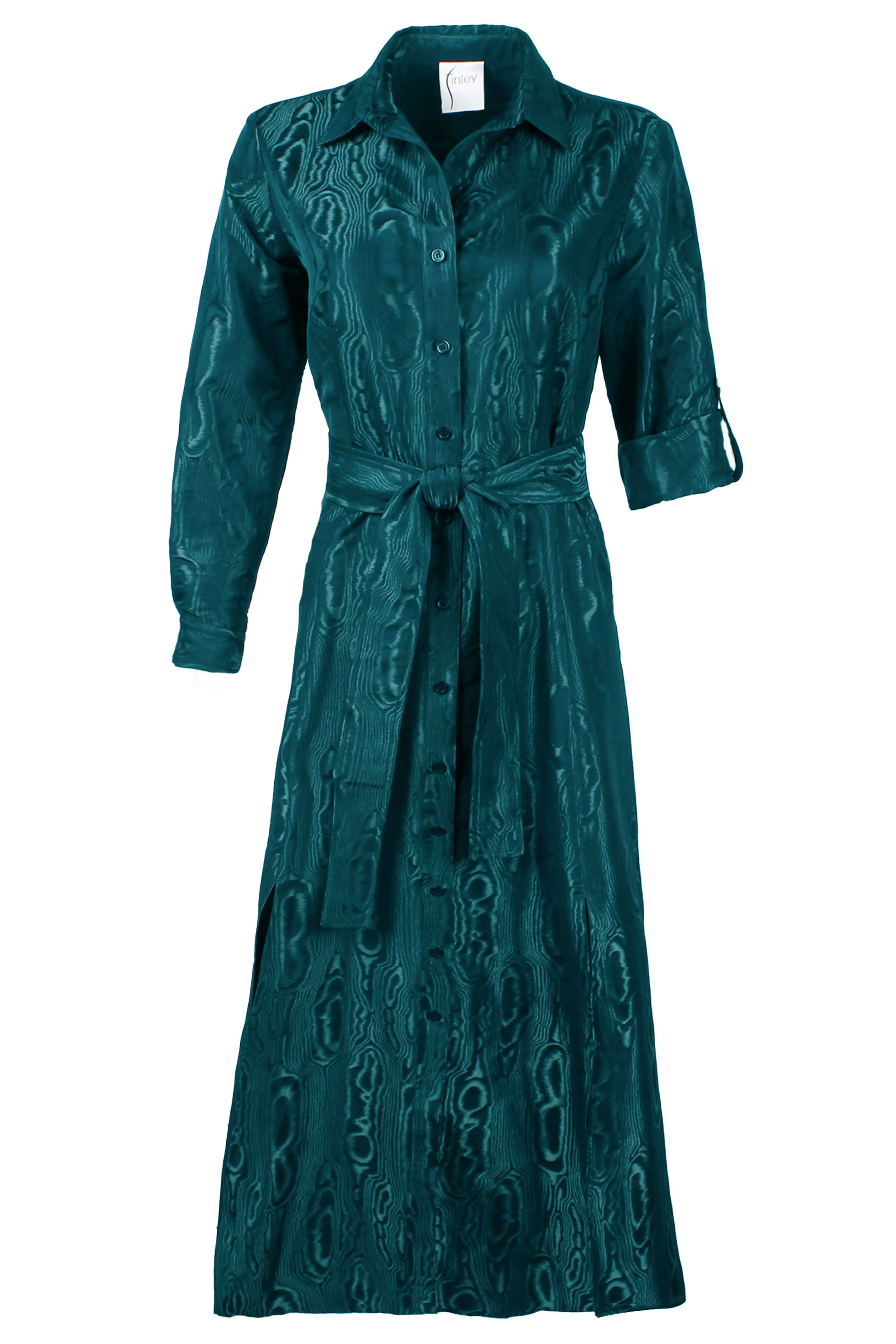 Laine Shirt Dress Emerald Green Moire Jacquard