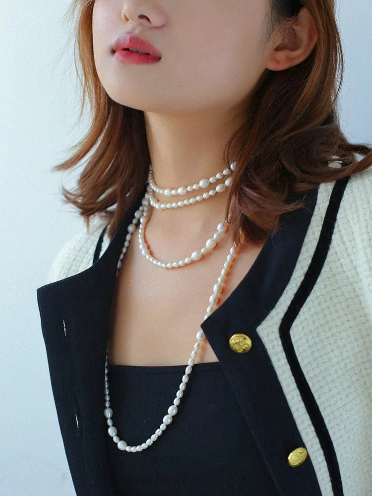 Large and Small Pearls Spliced Extra Long Pearl Necklace-Large Pearl Style