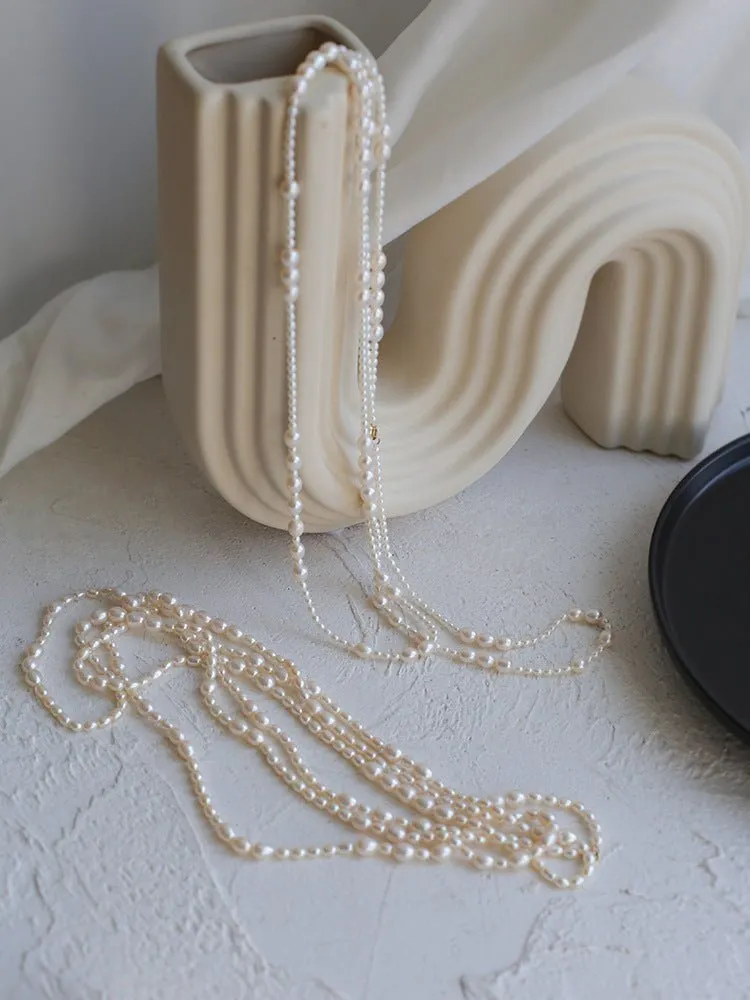 Large and Small Pearls Spliced Extra Long Pearl Necklace-Large Pearl Style