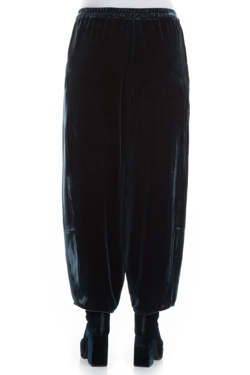 Loose Blue Silk Velvet Trousers