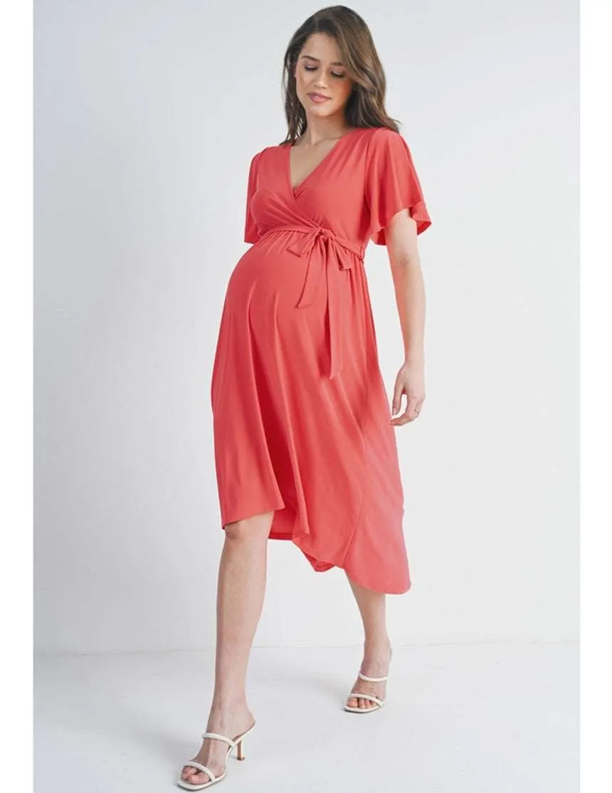 Luna Flutter Sleeve Maternity   Nursing Dress