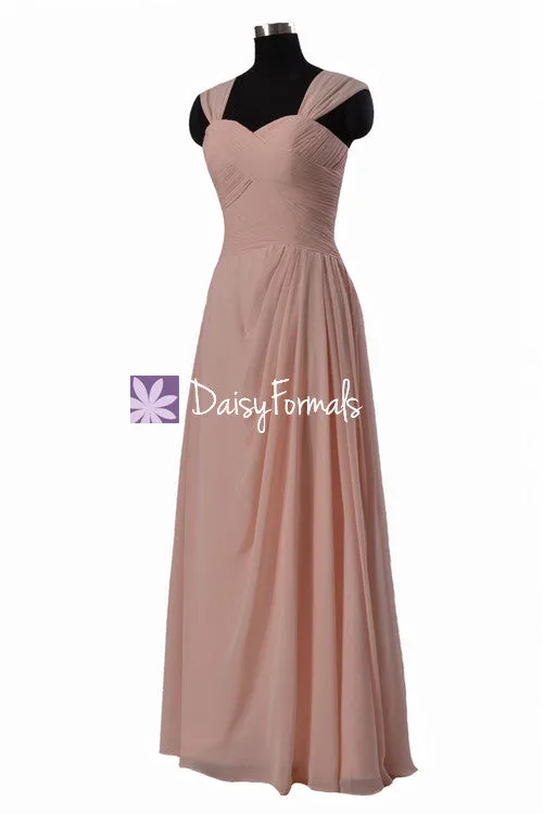 Lustrous Linen Chiffon Bridesmaid Dress Stylish Long Party Wears Pleated Dress (BM732)