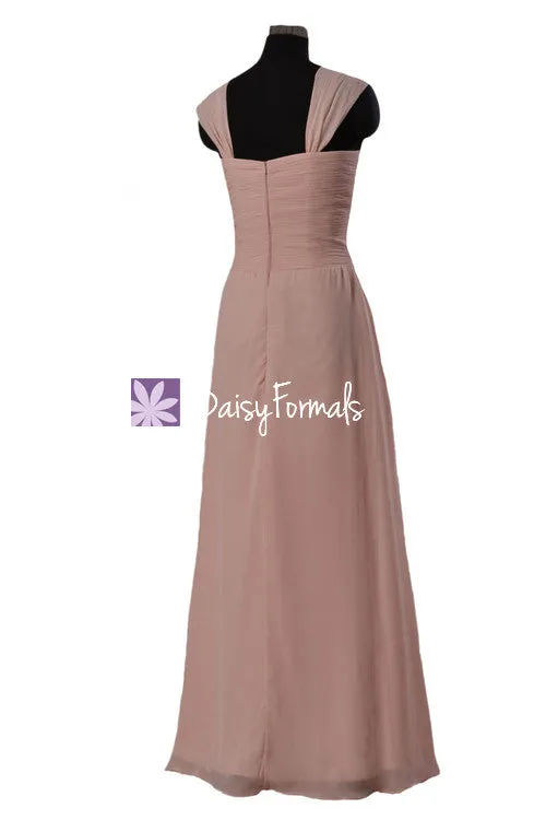 Lustrous Linen Chiffon Bridesmaid Dress Stylish Long Party Wears Pleated Dress (BM732)