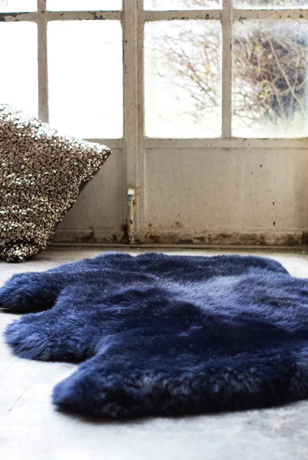 Luxurious Midnight Blue Sheepskin Rug