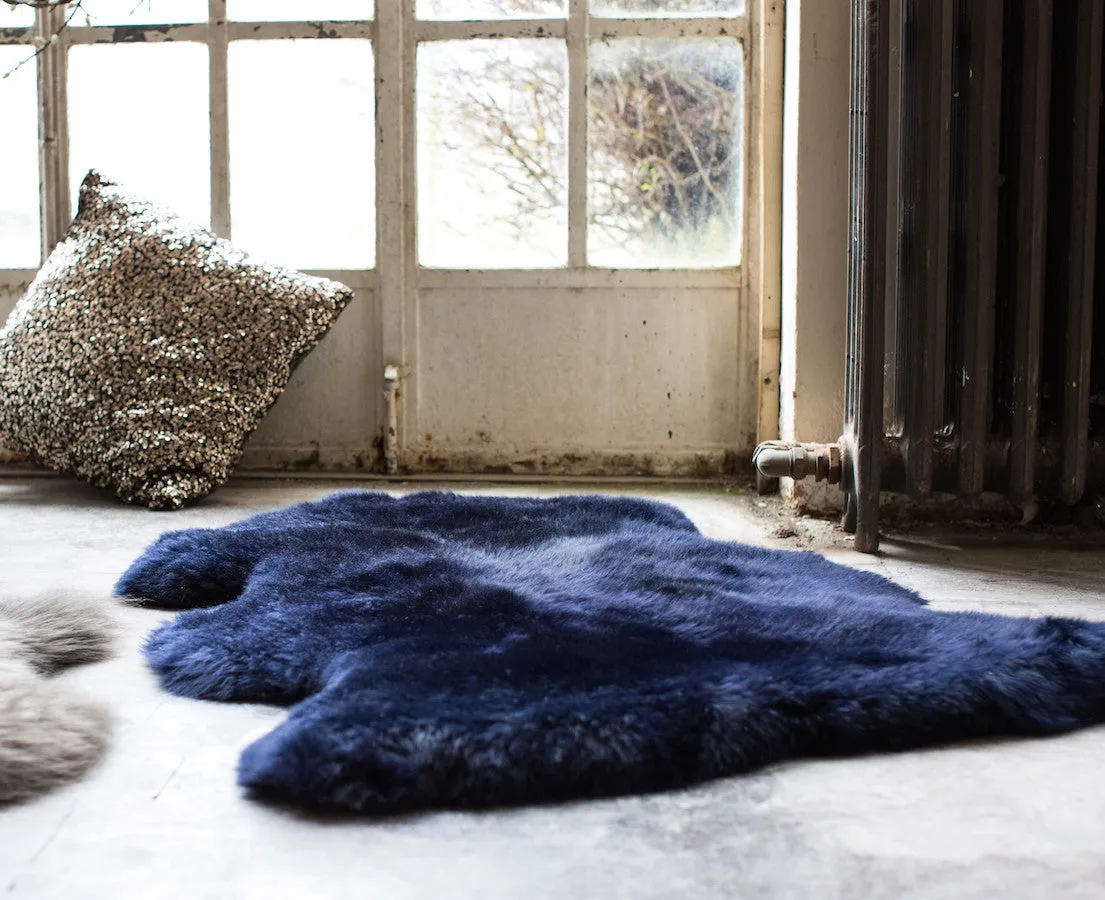 Luxurious Midnight Blue Sheepskin Rug