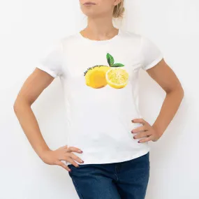 M&Co Lemons Short Sleeve Crew Neck White Cotton Top