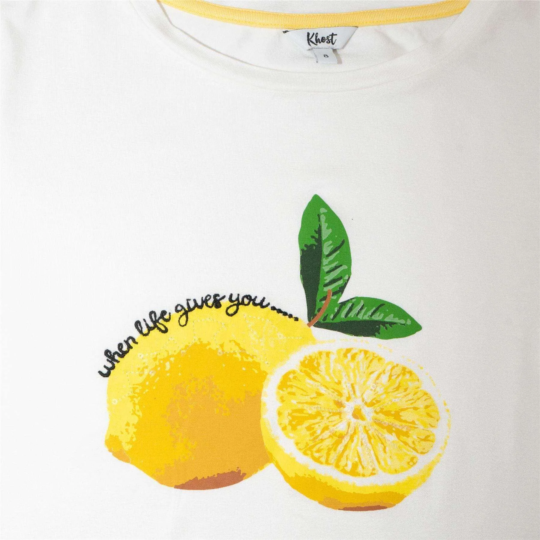 M&Co Lemons Short Sleeve Crew Neck White Cotton Top