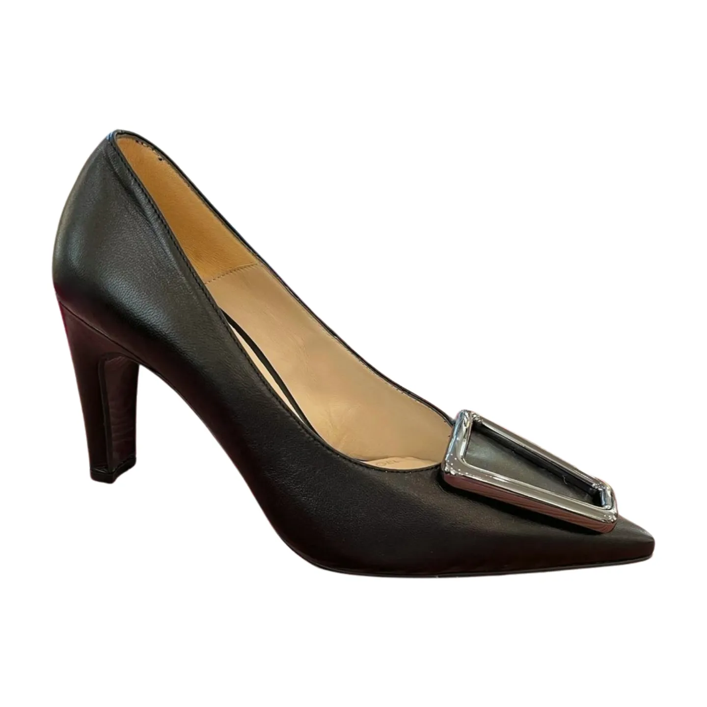 MARIAN Black Leather Pointed Toe Court with Pewter Buckle