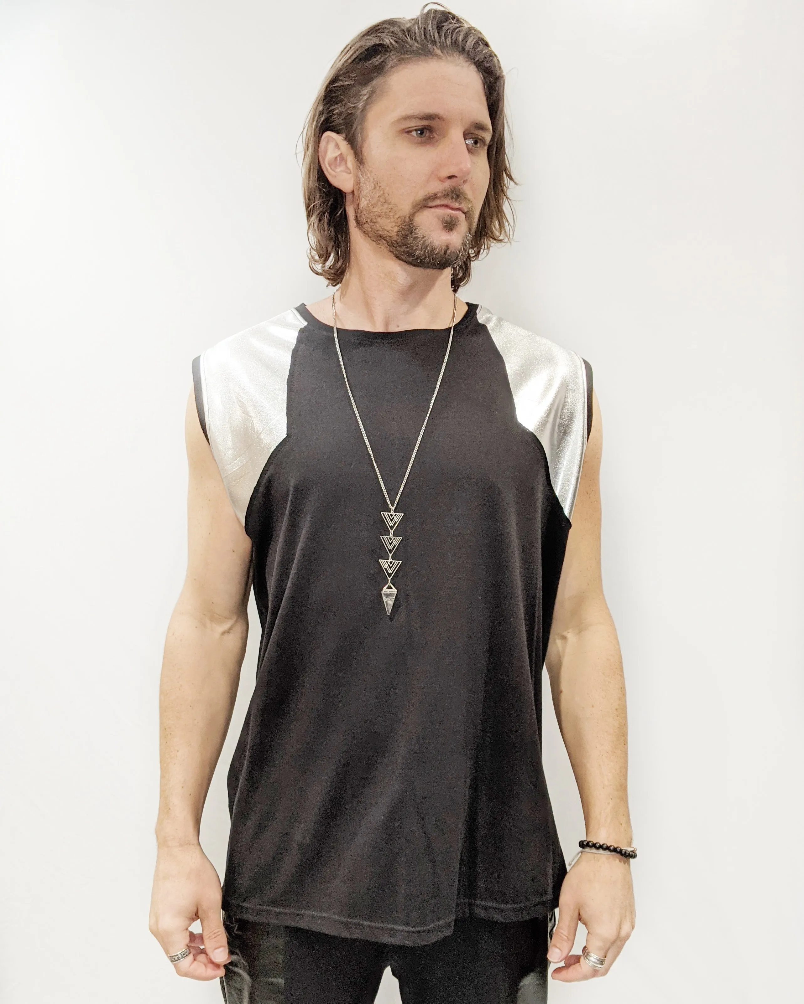 Men's Metallic Silver Tank