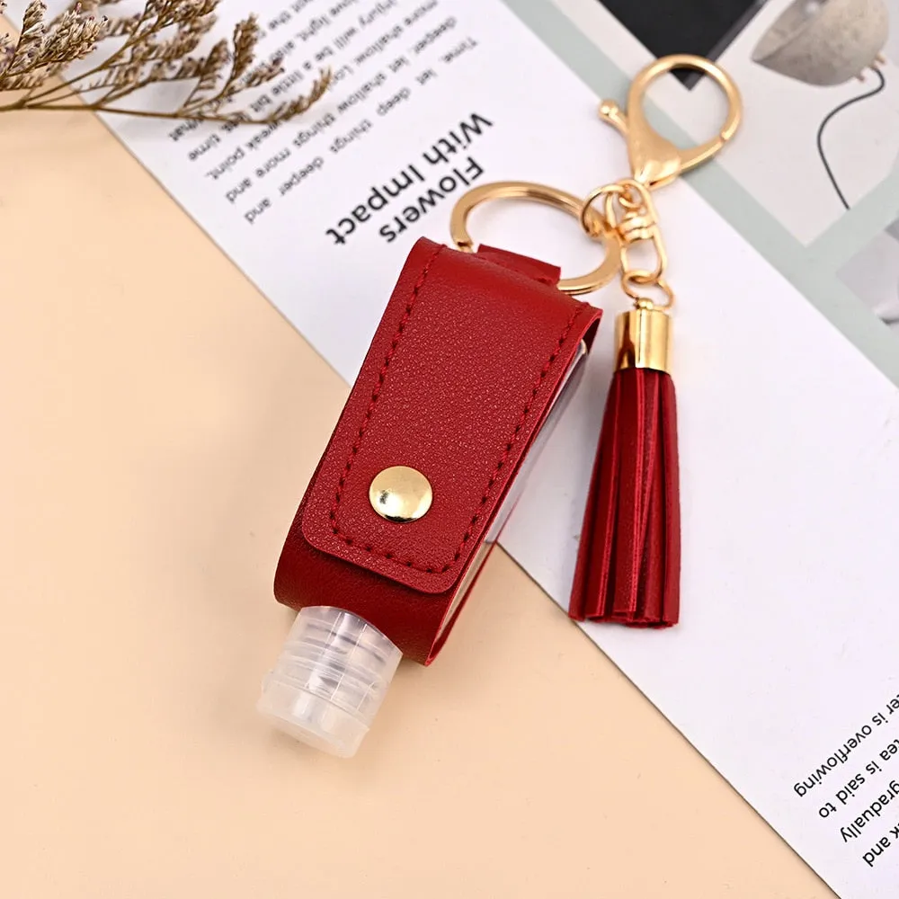 Mini Soap Dispenser/Hand Sanitizer Portable Bottle with PU Leather Case Keychain