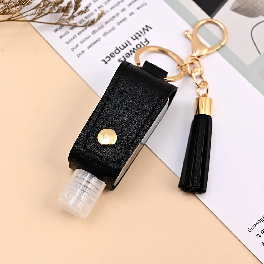 Mini Soap Dispenser/Hand Sanitizer Portable Bottle with PU Leather Case Keychain