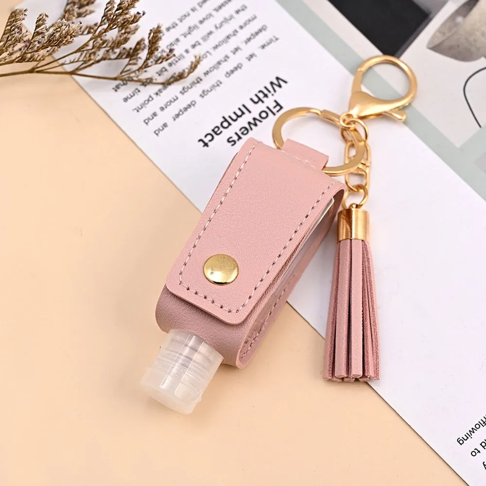 Mini Soap Dispenser/Hand Sanitizer Portable Bottle with PU Leather Case Keychain