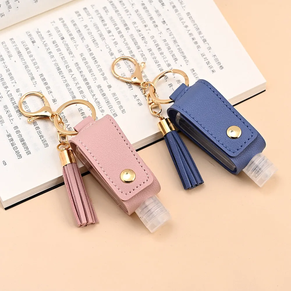 Mini Soap Dispenser/Hand Sanitizer Portable Bottle with PU Leather Case Keychain