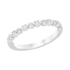 MODERN WHITE GOLD WEDDING BAND WITH MILGRAIN TEXTURING AND DIAMONDS, .20 CT TW