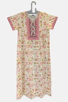 Naidu Hall Round Neck Half Sleeve Pull-On Nighty - Pink - NT29