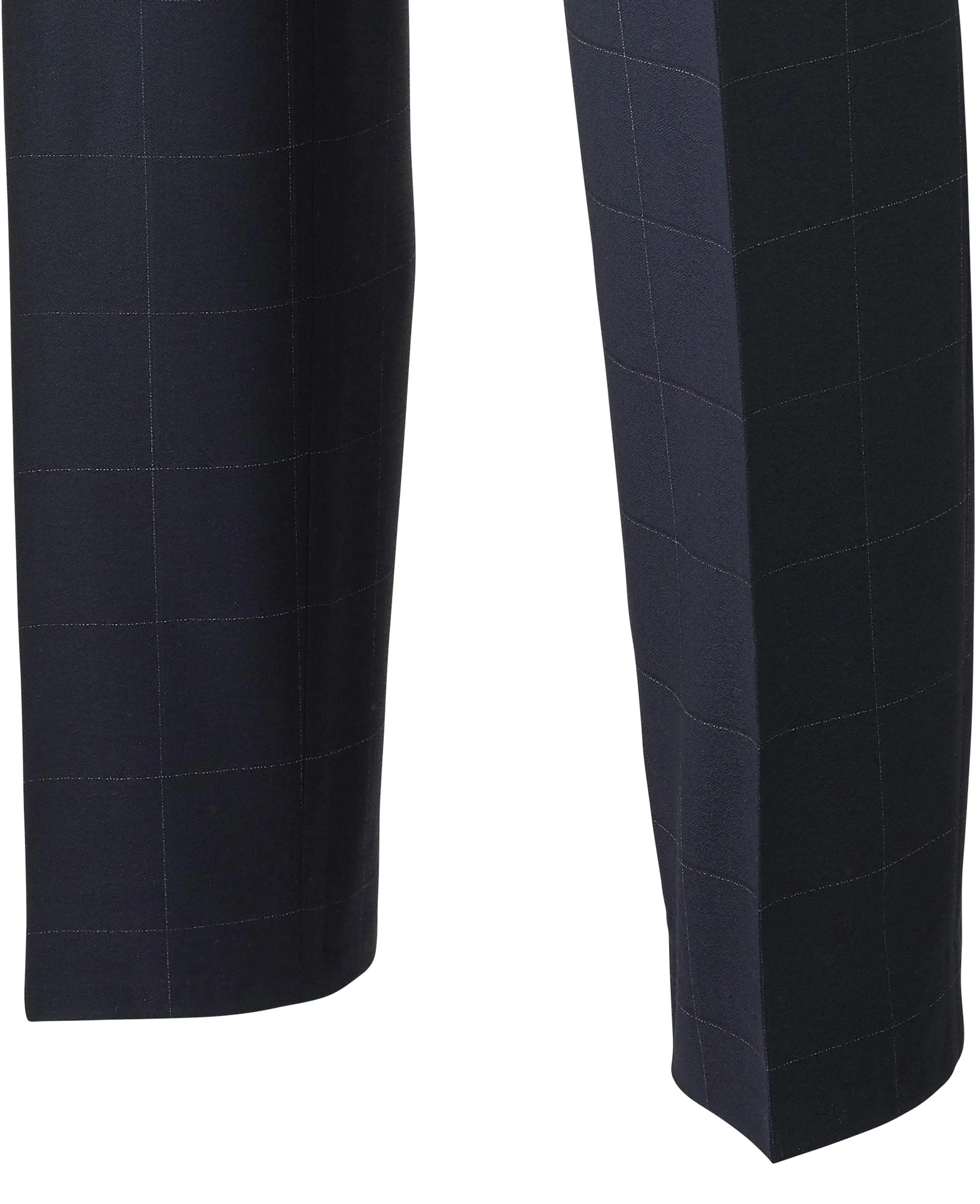 Navy Fine Windowpane Check Tailored Suit Trousers