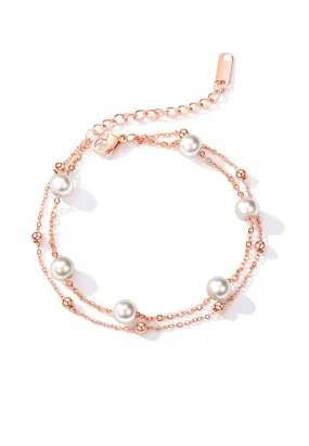 Purity Pearl Charms and Mini Ball-Beads on Multi-Layer Chain Bracelet