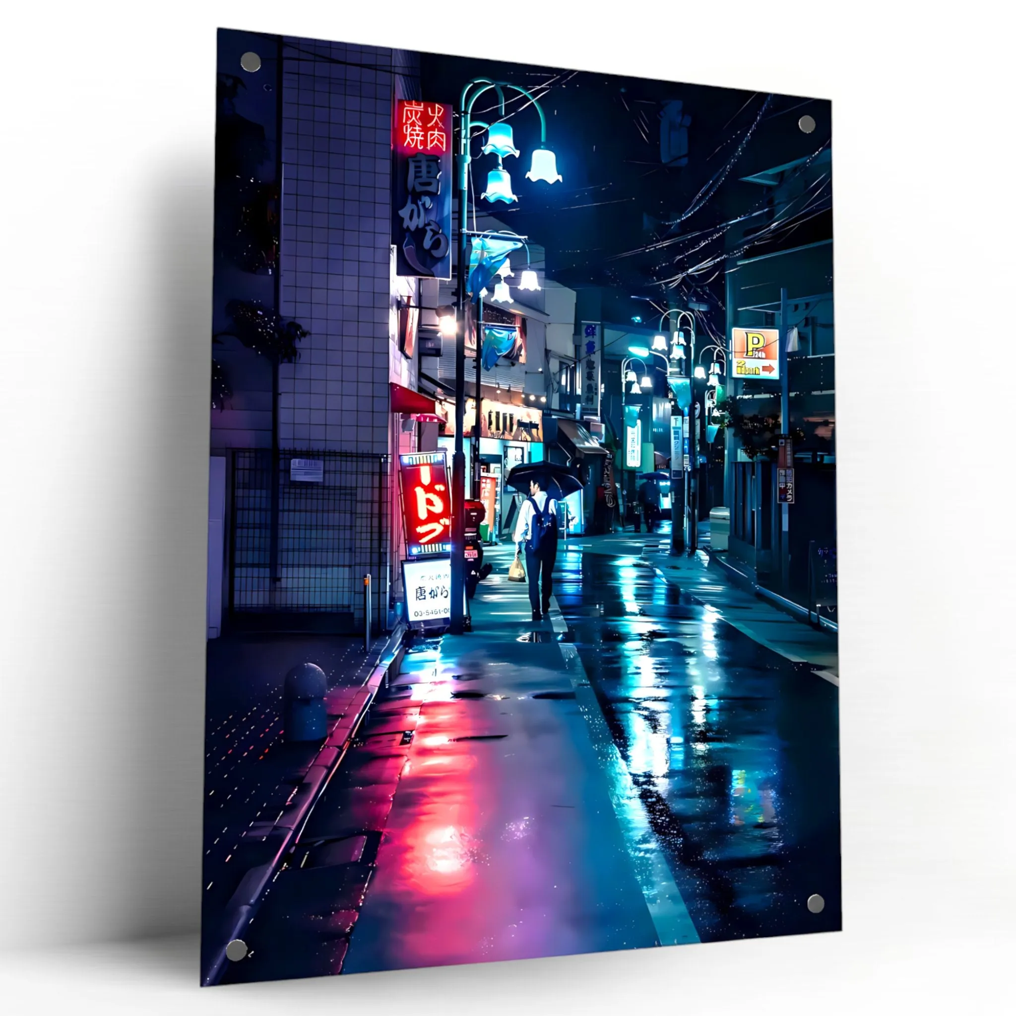 Rainy Road (Midnight, Japan) Acrylic Wall Art