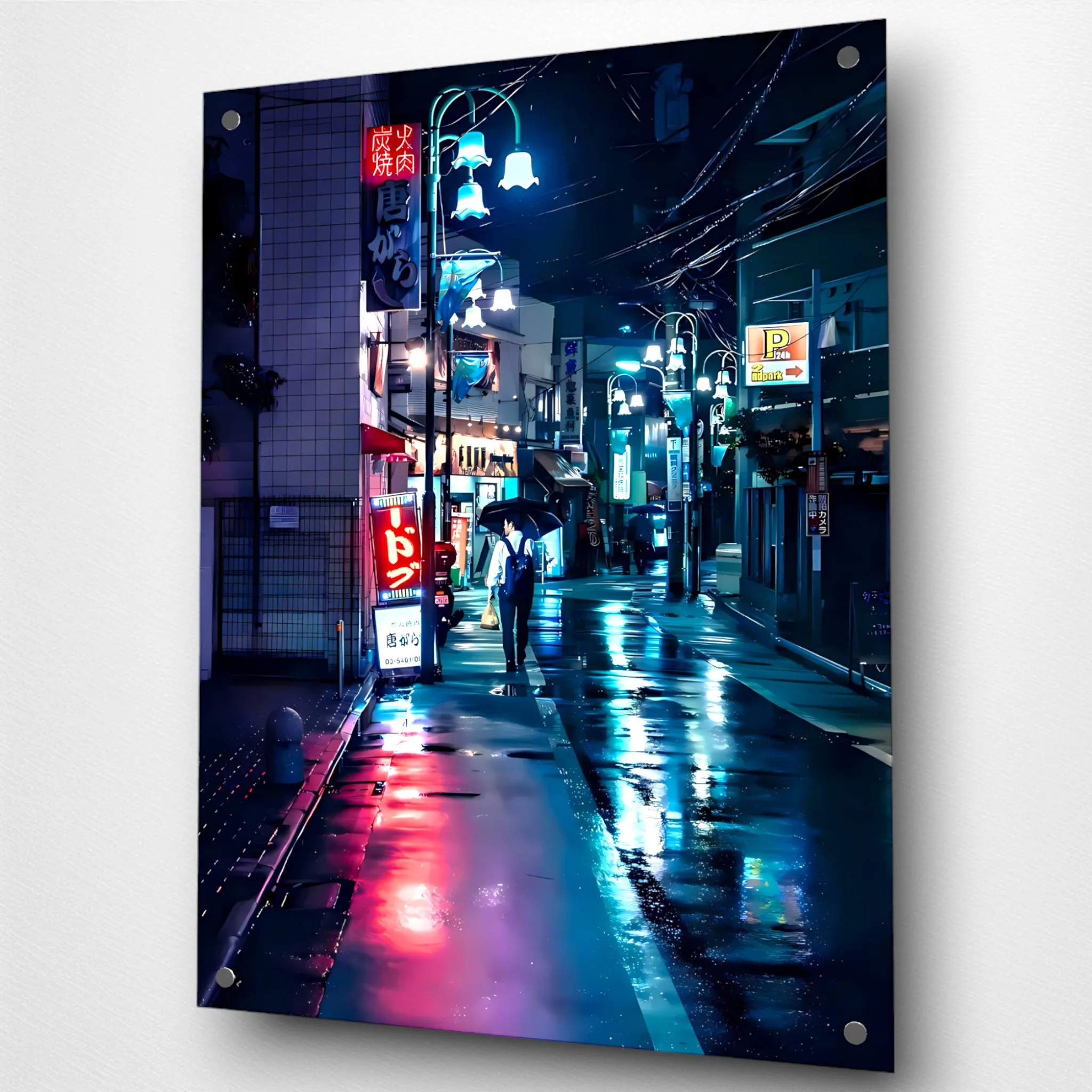 Rainy Road (Midnight, Japan) Acrylic Wall Art