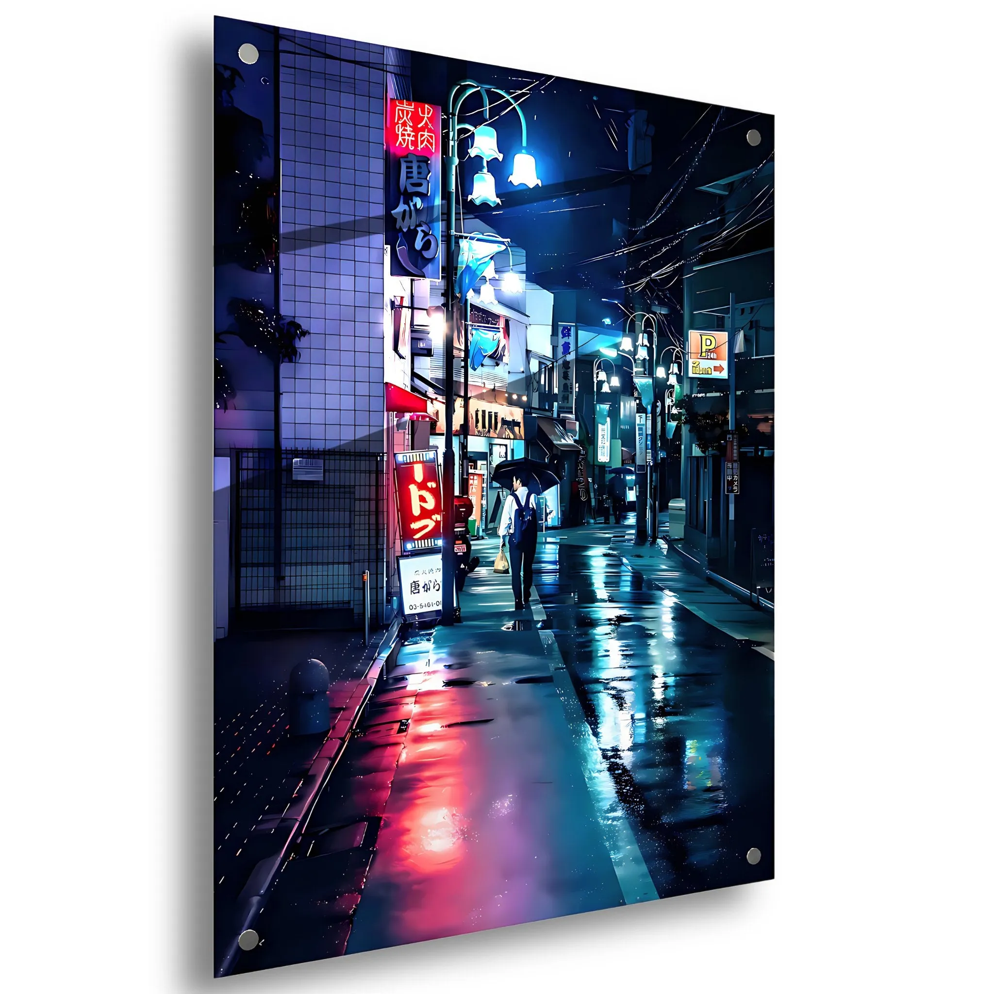 Rainy Road (Midnight, Japan) Acrylic Wall Art