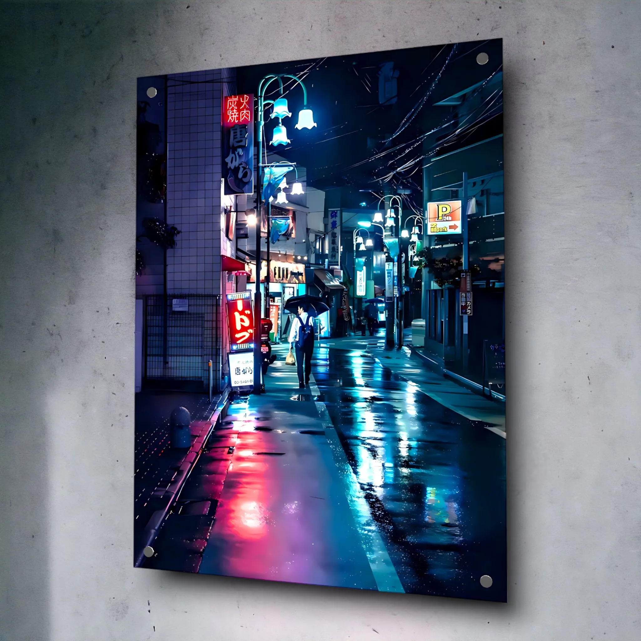 Rainy Road (Midnight, Japan) Acrylic Wall Art