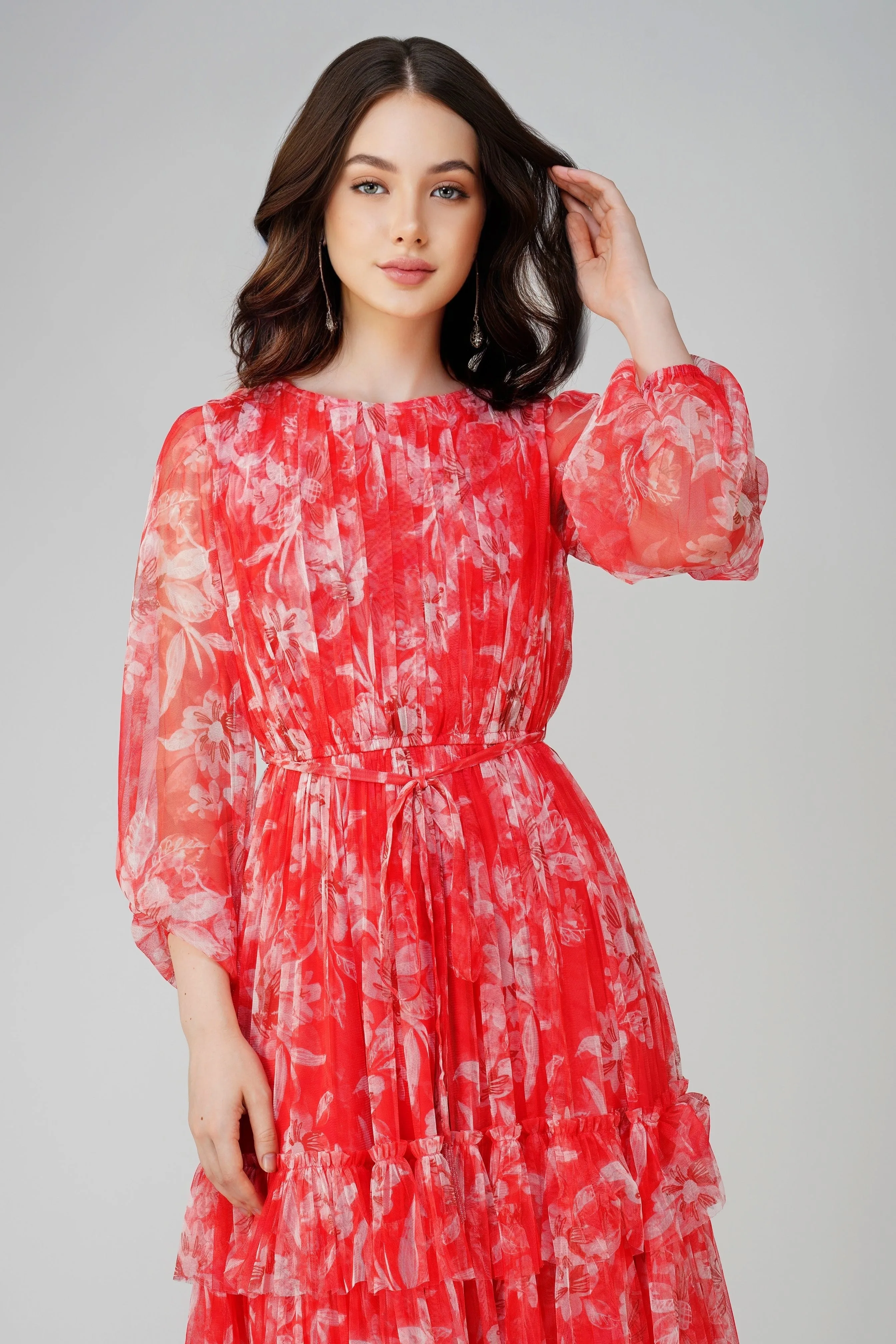 Rebecca Midi Dress in Red Print