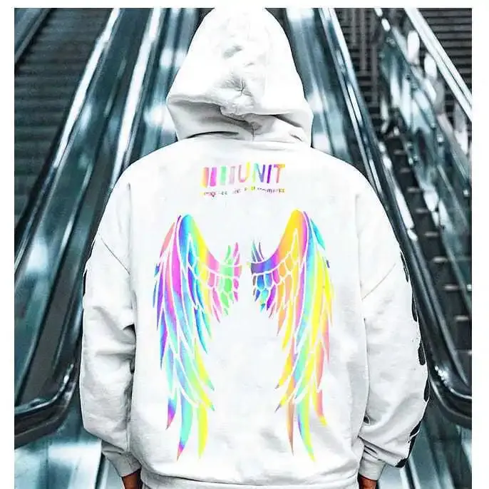 Reflective Wings Print Hoodie Women Winter Autumn Men Tops Pullover Couple Hoodie Sweatshirts