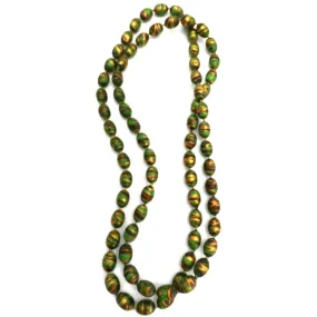 Retro 1920s Beads 35" Long Vintage Necklace Paper Mache Beads  Green,Copper and Gold