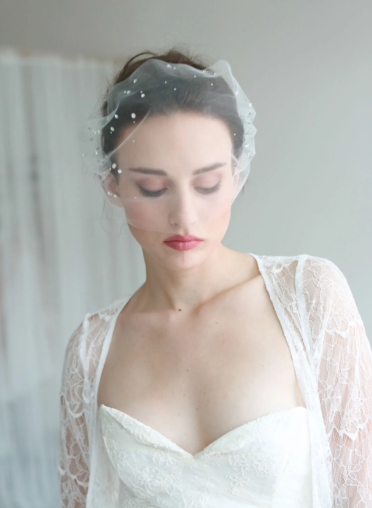 Rhinestone adorned tulle bandeau veil - Style # 425