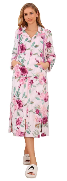 Richie House Women Soft and Warm Fleece Robe Bathrobe with Print Size S-3XL RHW4001