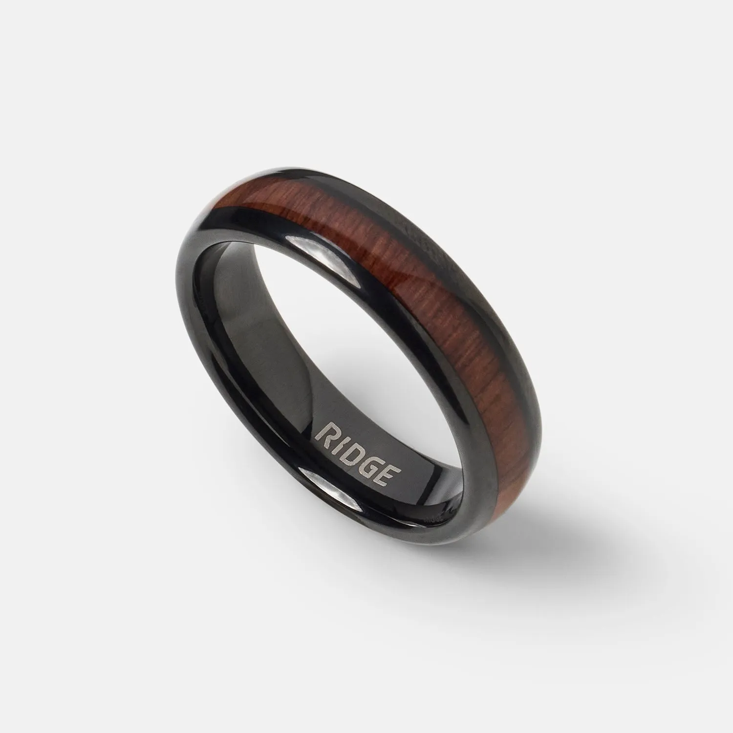 Ridge 6mm Rounded Ring Set - Mopane Wood