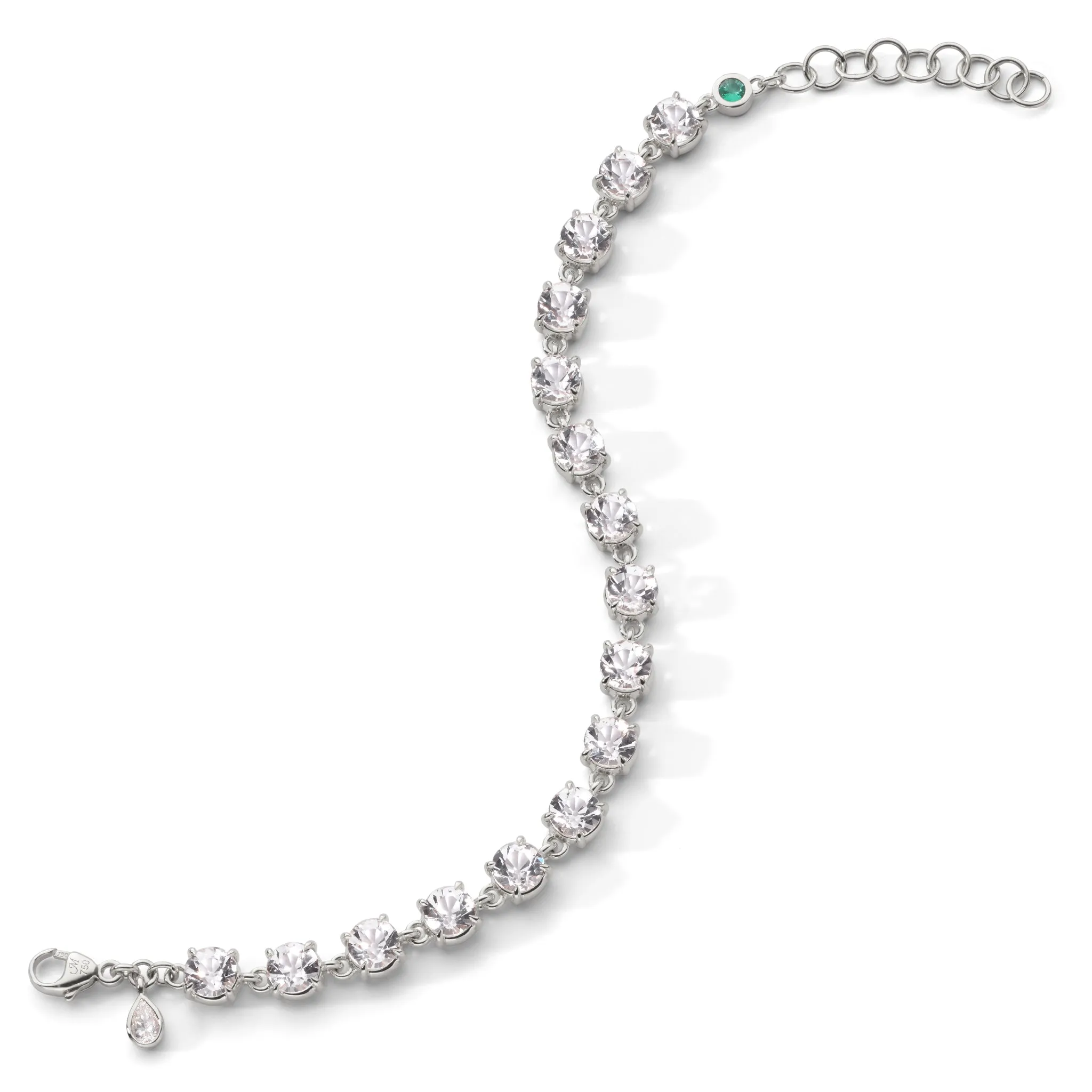 Round "European Cut" Rock Crystal Tennis Bracelet in Sterling Silver