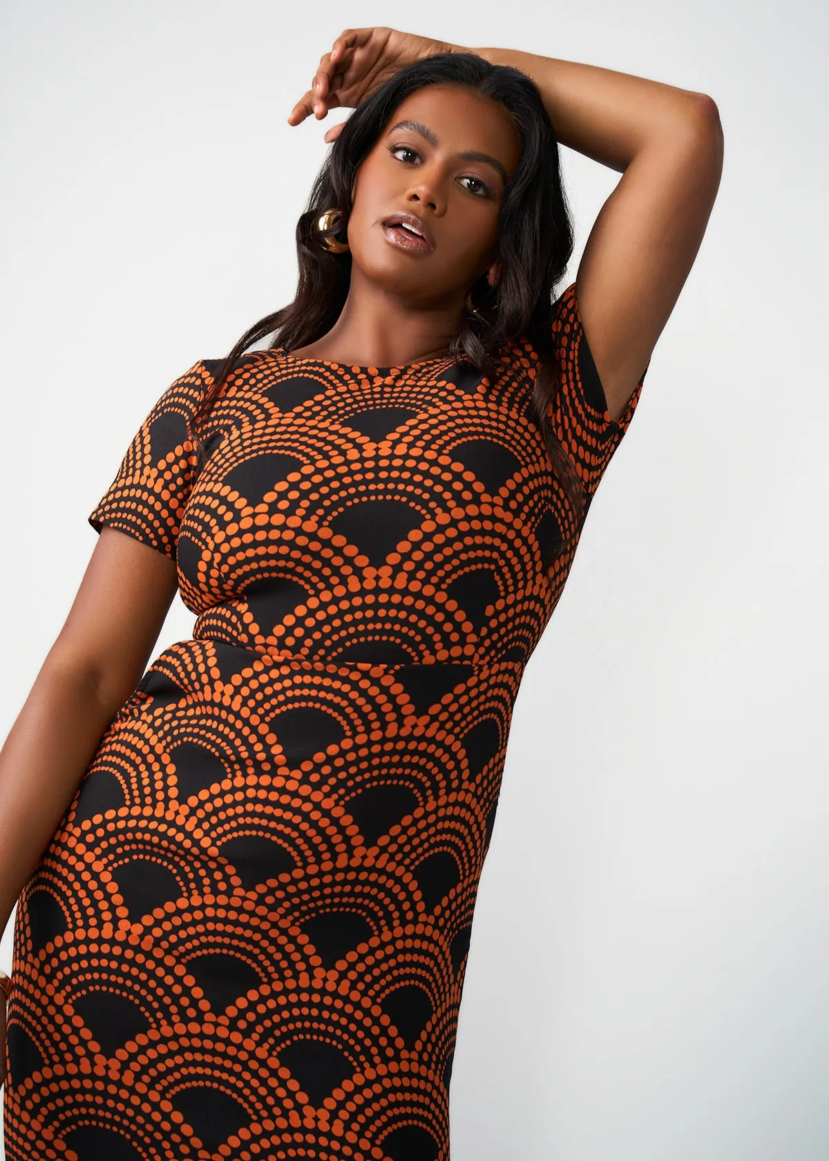 Sabella Women's African Print Stretch Dress (Black Amber Dots)