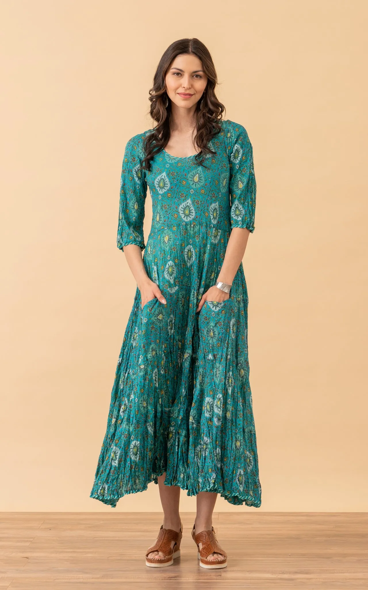 Santa Fe Dress, Long, 3/4 Sleeve, Jemila Turquoise 2