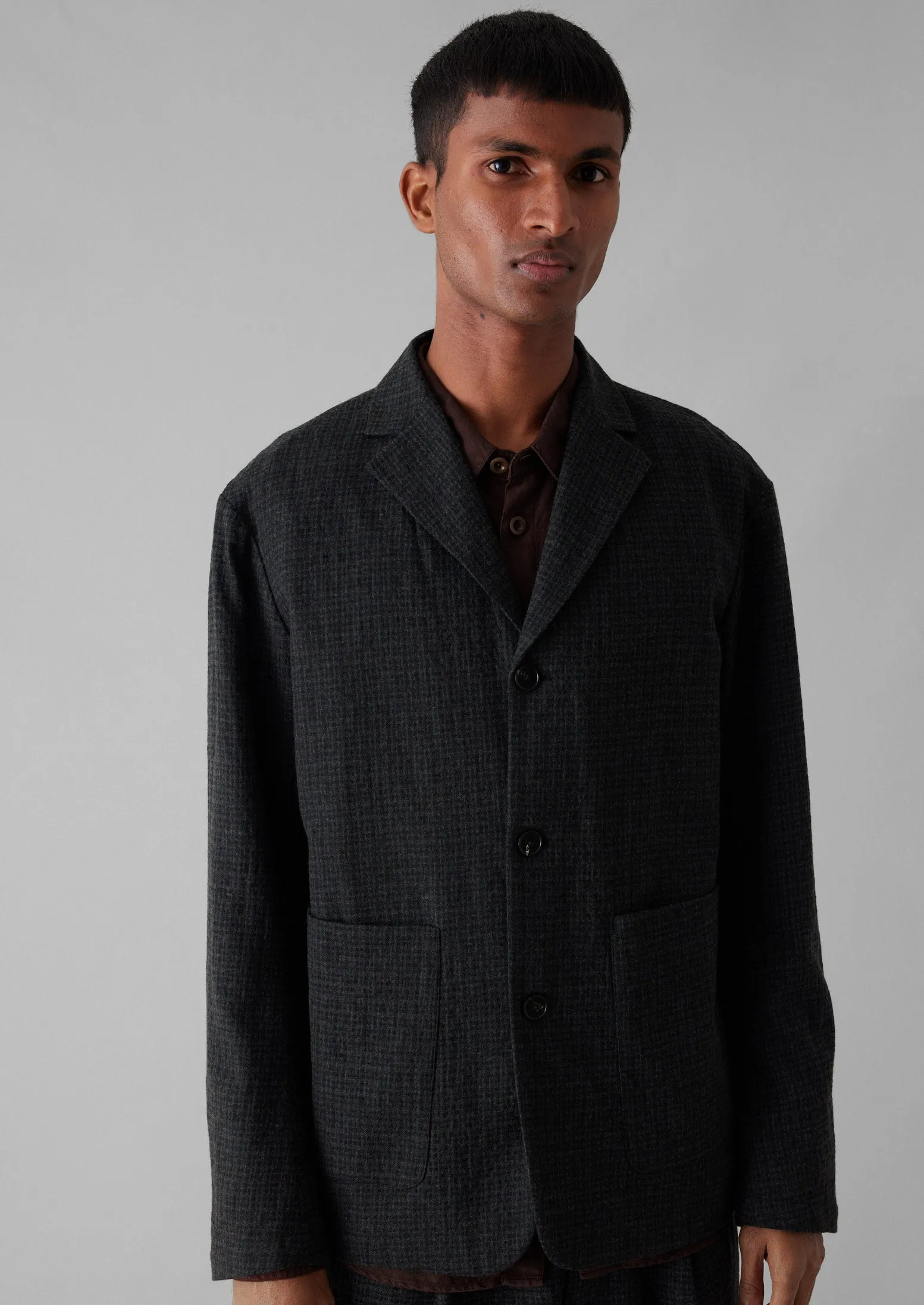 Seersucker Wool Cotton Blazer | Carbon