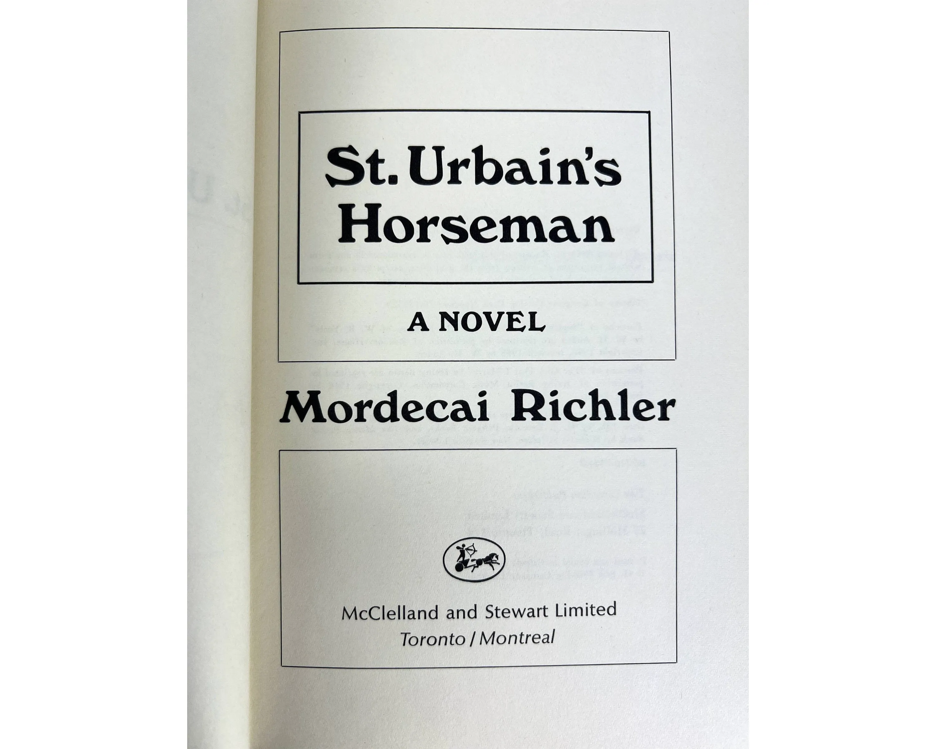 St Urbains Horseman Book Mordecai Richler Signed 1st Canadian Edition w Dust Jacket Fine