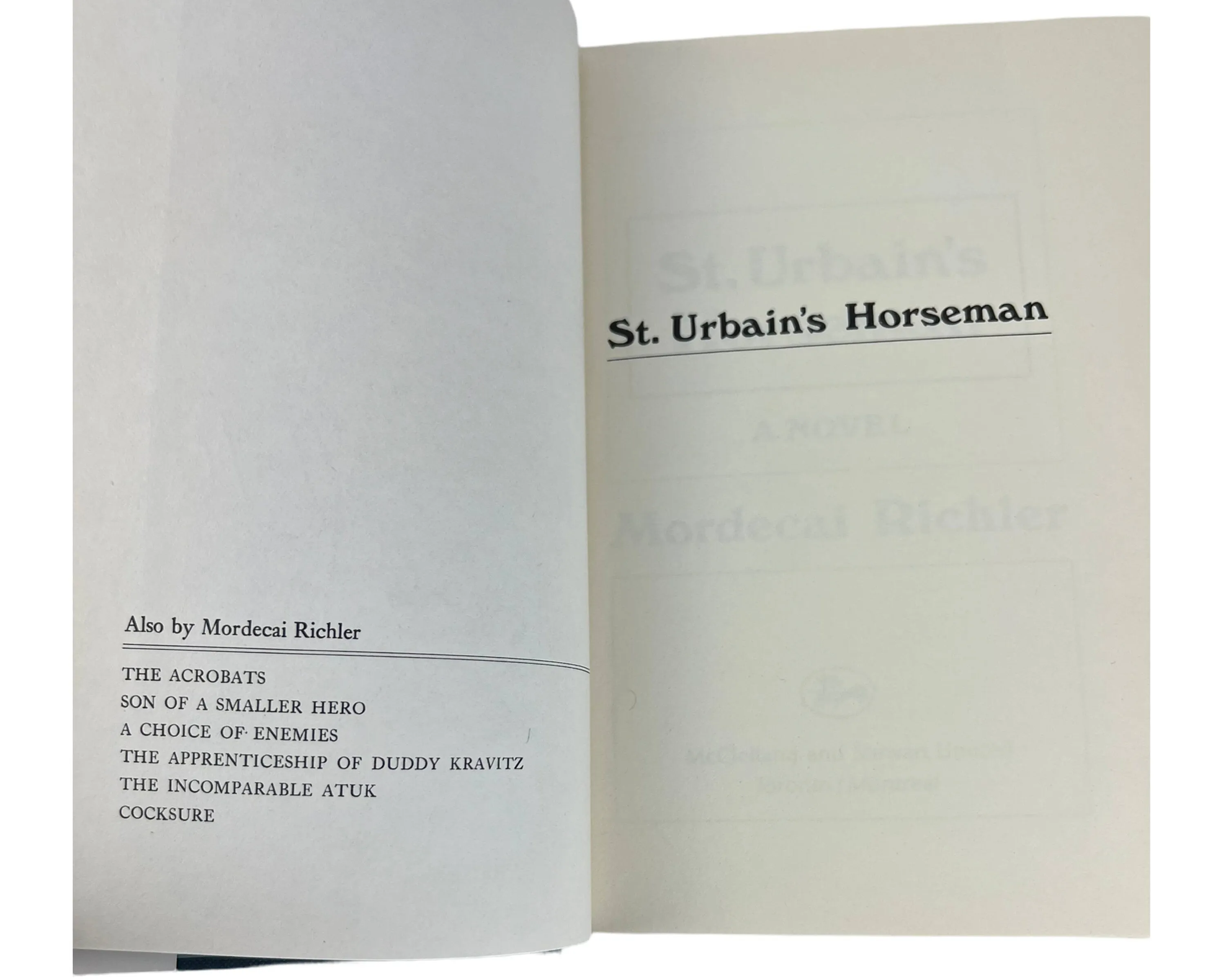 St Urbains Horseman Book Mordecai Richler Signed 1st Canadian Edition w Dust Jacket Fine