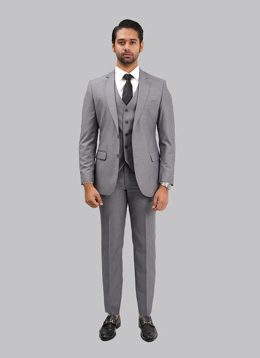 Steel Grey Plain Plain 3-Piece Suit