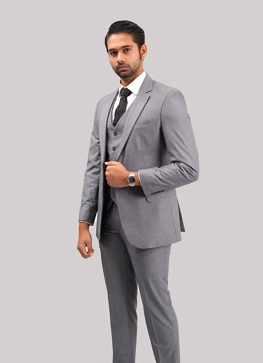 Steel Grey Plain Plain 3-Piece Suit