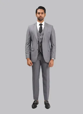 Steel Grey Plain Plain 3-Piece Suit