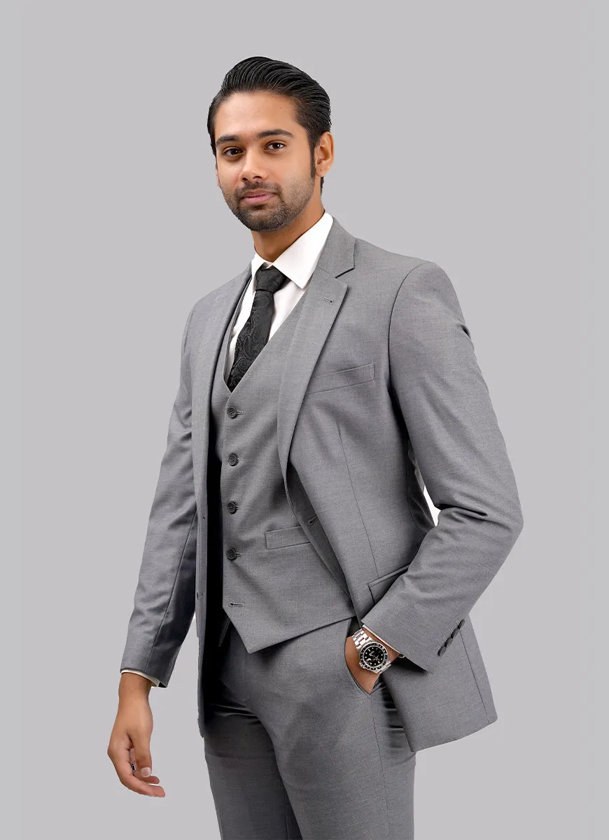 Steel Grey Plain Plain 3-Piece Suit