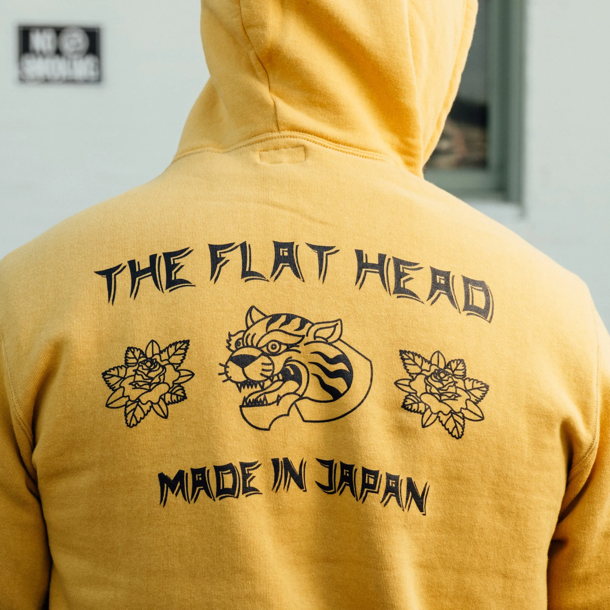 The Flat Head Sweatshirt Hoodie Brushed Lining Made in Japan Mustard Print