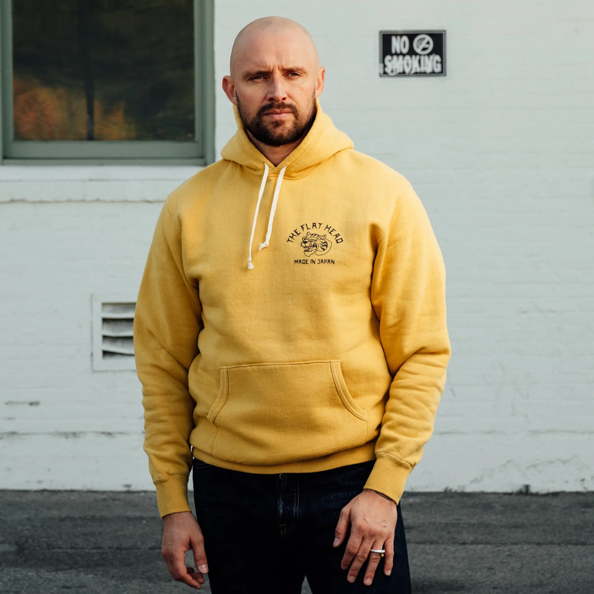 The Flat Head Sweatshirt Hoodie Brushed Lining Made in Japan Mustard Print